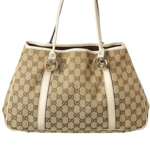 Authinticated Gucci Medium Twins Tote- Beige/Ivory Canvas- Monogrammed Canvas- - Picture 7 of 7